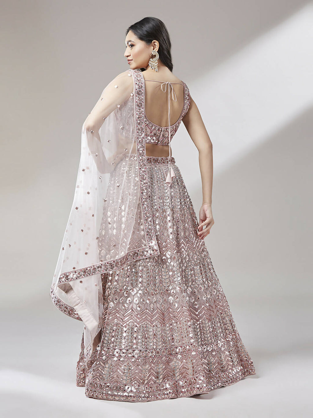 House of Panchhi Rose Gold Net Mirror & Sequinse embroidery Lehenga choli & Dupatta | Grocsy