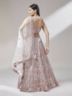 House of Panchhi Rose Gold Net Mirror & Sequinse embroidery Lehenga choli & Dupatta | Grocsy