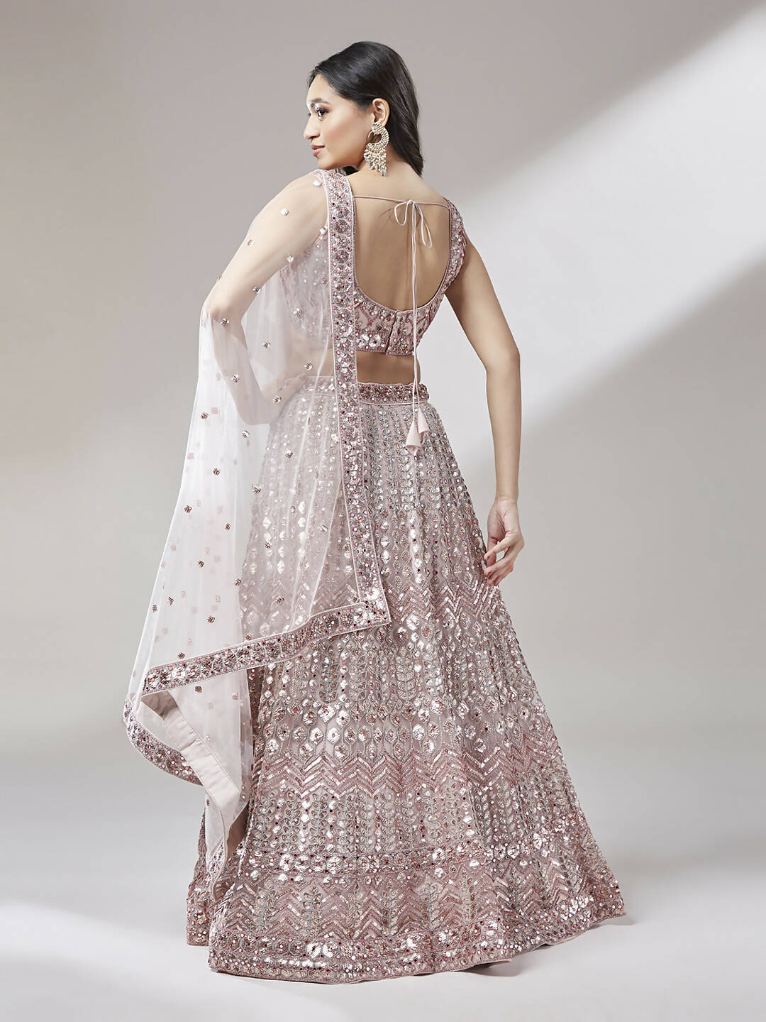 House of Panchhi Rose Gold Net Mirror & Sequinse embroidery Lehenga choli & Dupatta | Grocsy