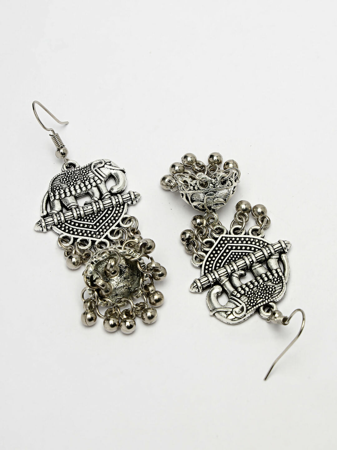 NVR Women's Silver-Toned Elephant Design German Silver Oxidised Dome Shaped Jhumka Earrings | Grocsy