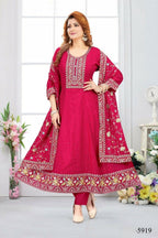 Joban Fashion Chinon Silk Fuschia Pink Color Kurta Set | Grocsy