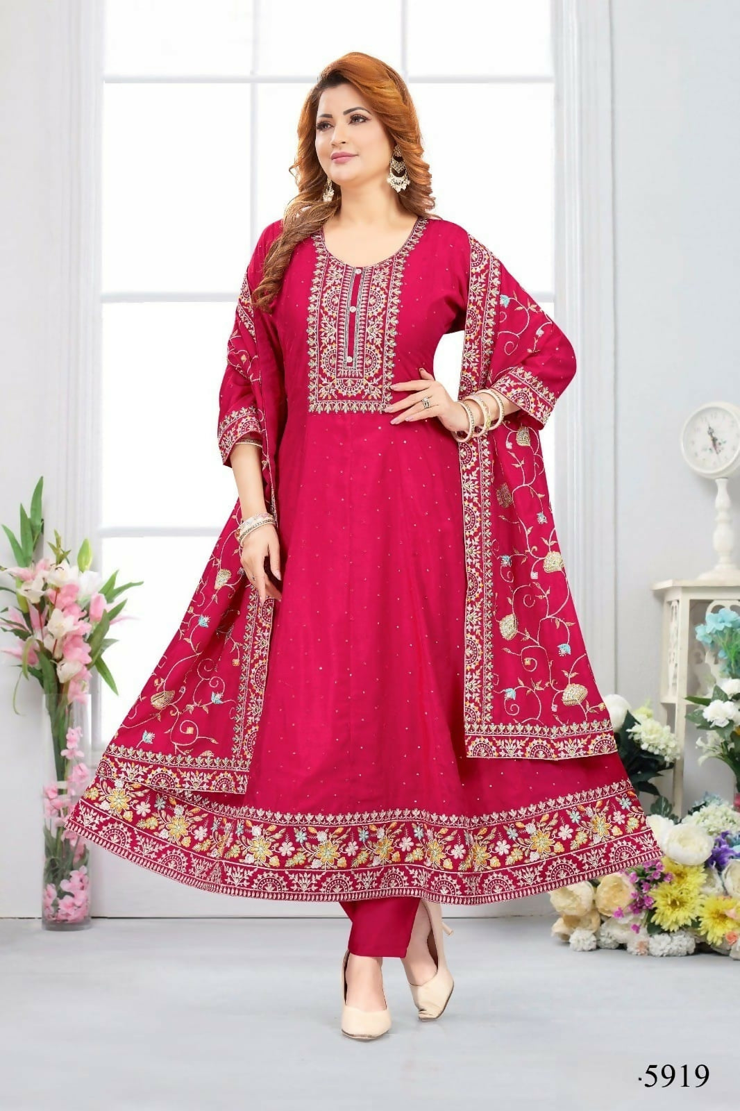 Joban Fashion Chinon Silk Fuschia Pink Color Kurta Set | Grocsy