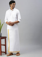 Ramraj Cotton Mens Full Sleeve Formal Poly Cotton White Shirt | Grocsy