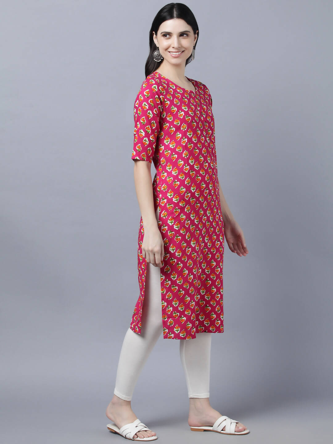 Myshka Women Pink Printed Straight Kurta | Grocsy