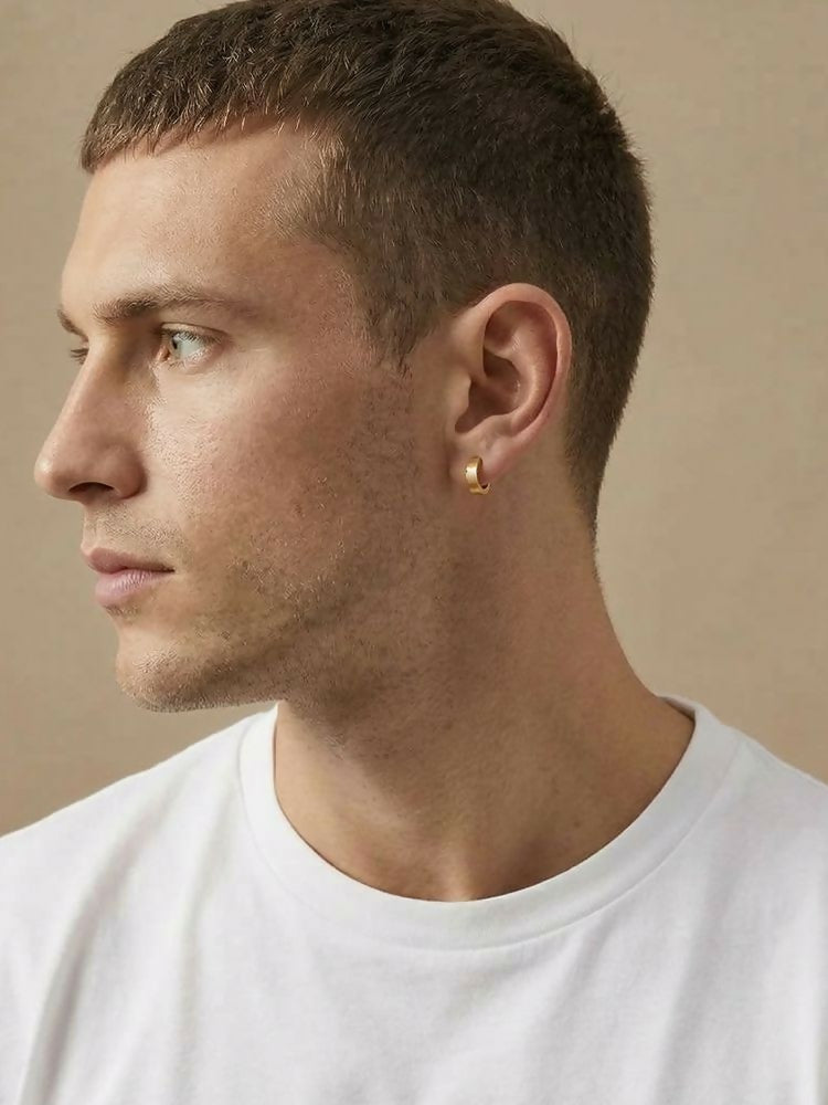 NVR Men's Gold Plated Hoop Earrings | Grocsy