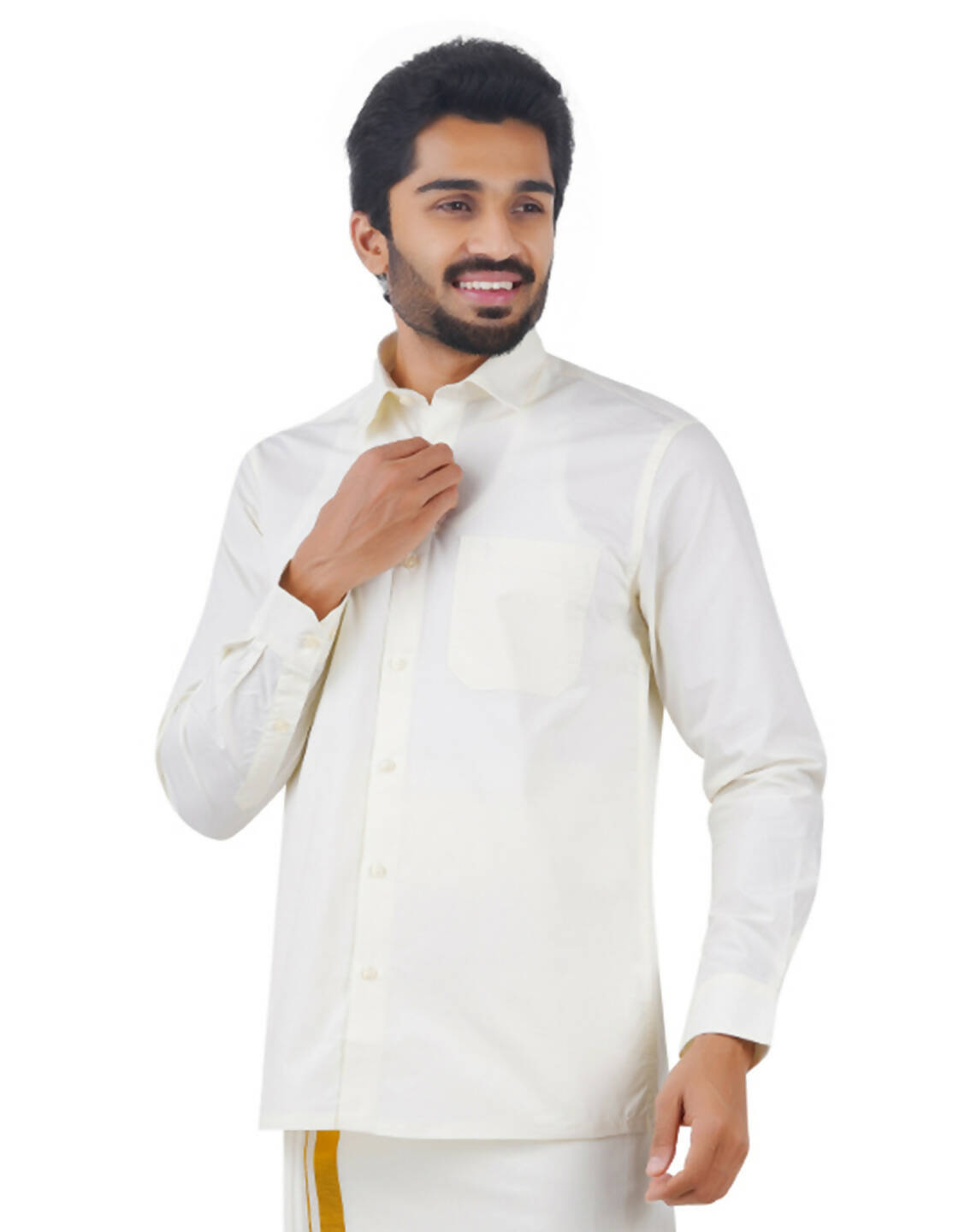 Ramraj Cotton Mens Cotton Light Cream Colour Full Sleeve Shirt | Grocsy