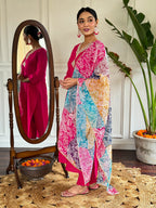 The52 Floral Chanderi Silk Fabric Straight Kurta, Pant and Dupatta Set | Grocsy