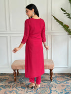 The52 Floral Rayon Fabric Straight Kurta, Pant and Dupatta Set | Grocsy