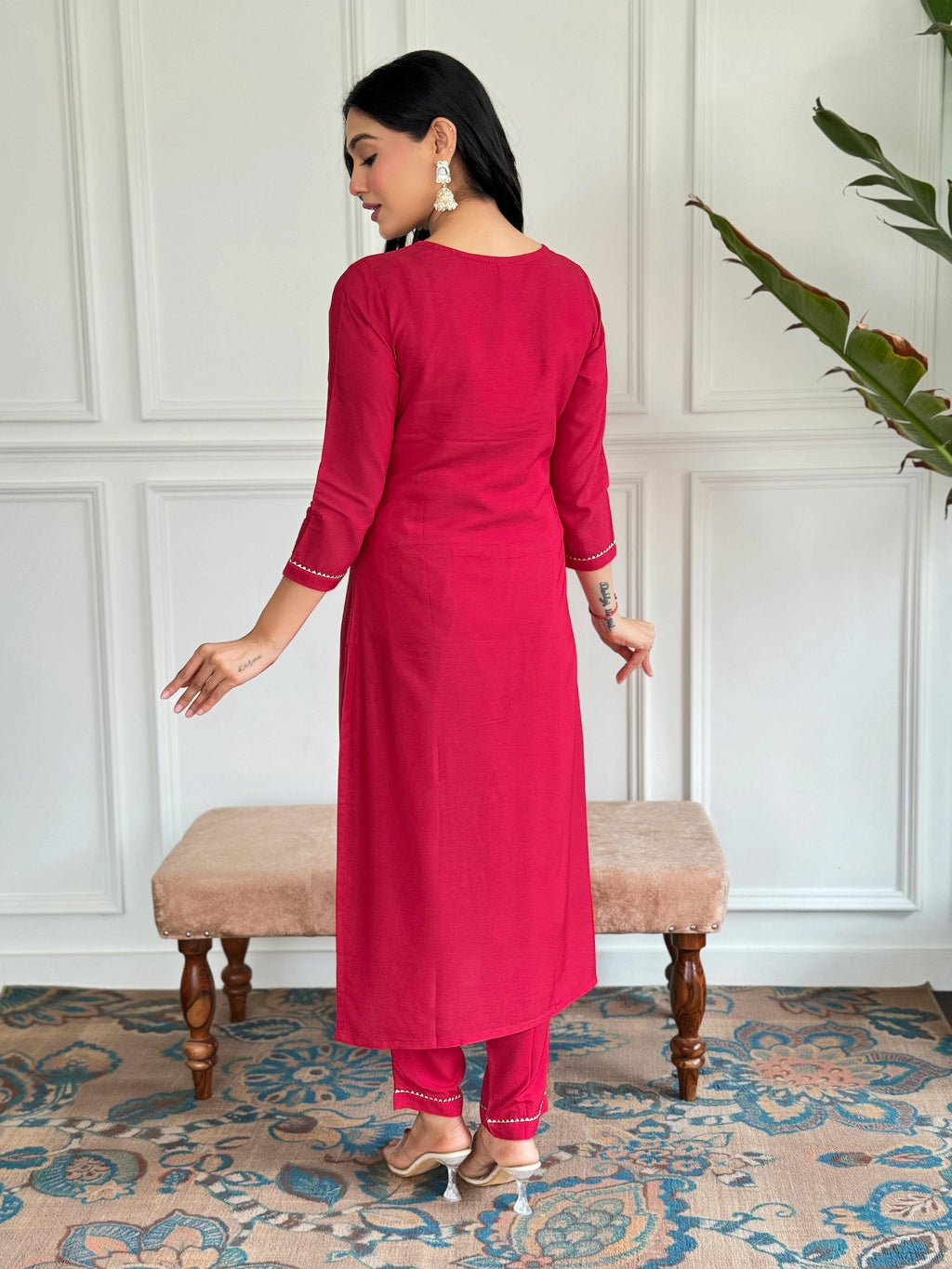 The52 Floral Rayon Fabric Straight Kurta, Pant and Dupatta Set | Grocsy