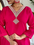 The52 Floral Chanderi Silk Fabric Straight Kurta, Pant and Dupatta Set | Grocsy