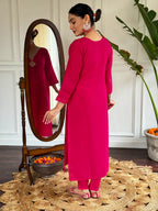 The52 Floral Chanderi Silk Fabric Straight Kurta, Pant and Dupatta Set | Grocsy