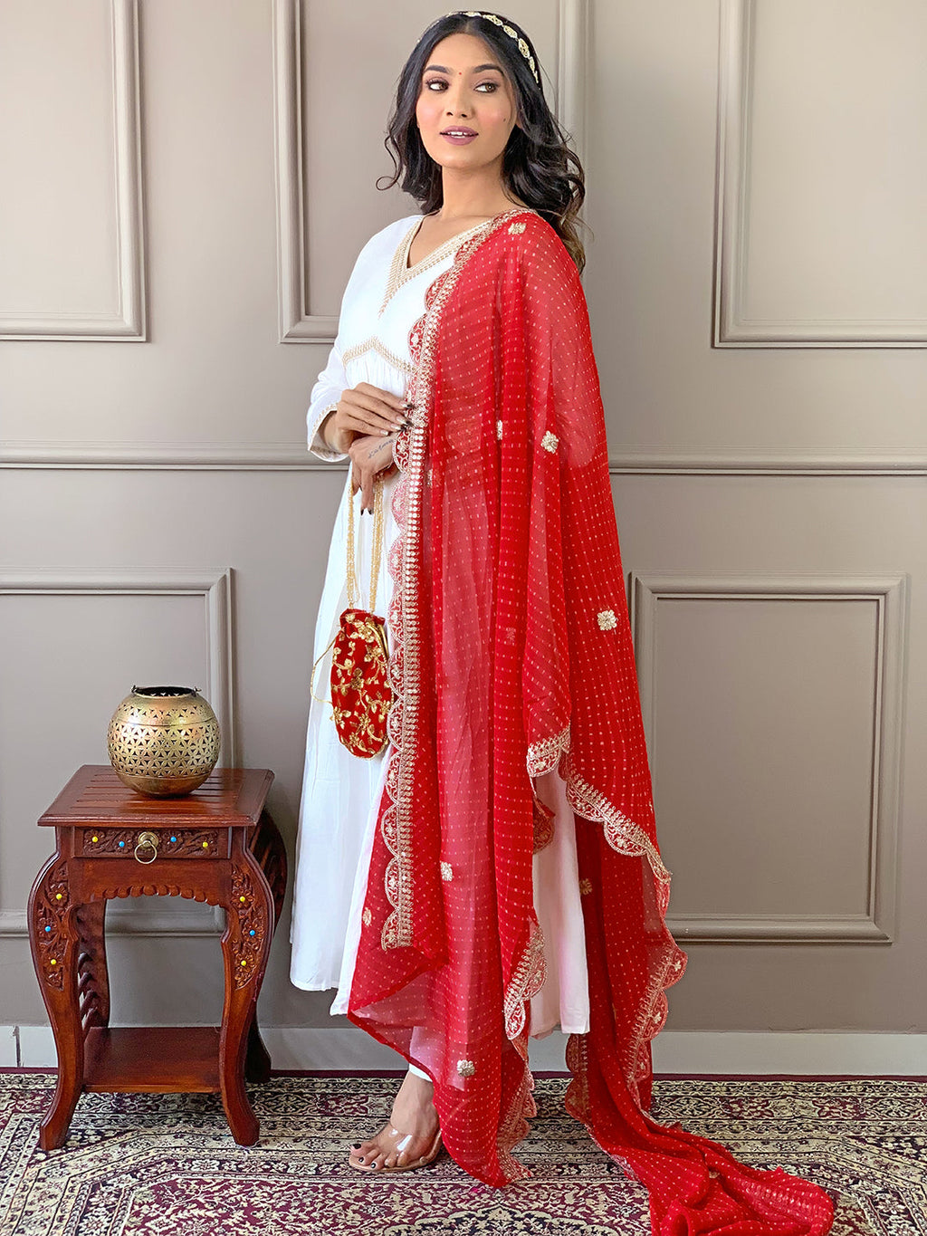 The52 Women's Gorgeous Embroidery Chandrei Fabric Straight Kurta, Pant and Dupatta Set | Grocsy