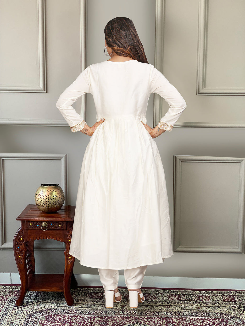 The52 Women's Gorgeous Embroidery Chandrei Fabric Straight Kurta, Pant and Dupatta Set | Grocsy