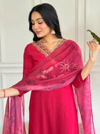 The52 Floral Rayon Fabric Straight Kurta, Pant and Dupatta Set | Grocsy