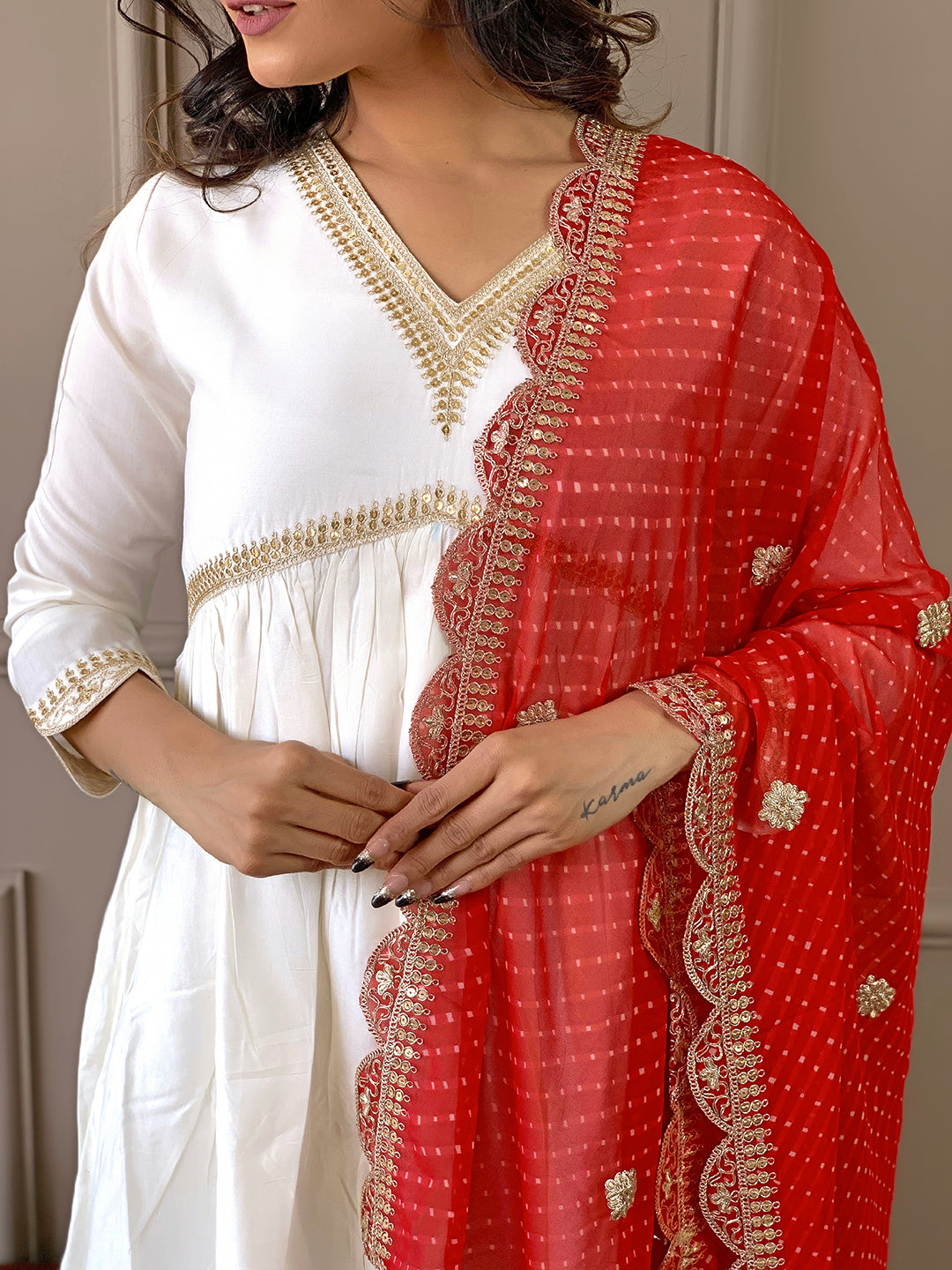The52 Women's Gorgeous Embroidery Chandrei Fabric Straight Kurta, Pant and Dupatta Set | Grocsy