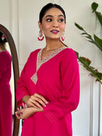 The52 Floral Chanderi Silk Fabric Straight Kurta, Pant and Dupatta Set | Grocsy