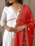 The52 Women's Gorgeous Embroidery Chandrei Fabric Straight Kurta, Pant and Dupatta Set | Grocsy