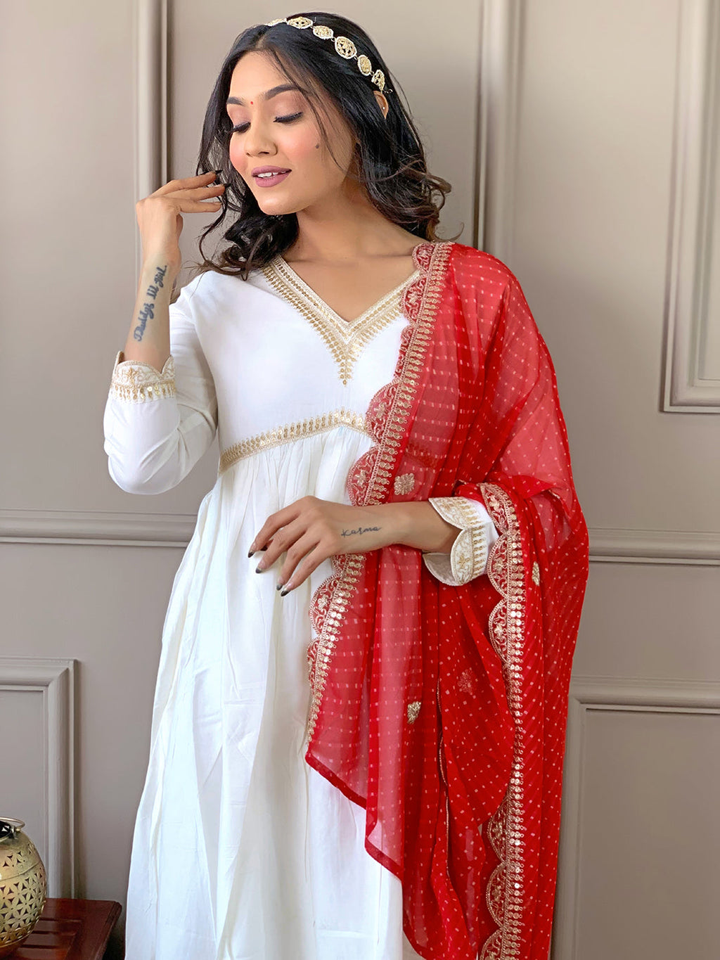 The52 Women's Gorgeous Embroidery Chandrei Fabric Straight Kurta, Pant and Dupatta Set | Grocsy
