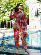 Yufta Red And Yellow Printed Satin Co-Ords | Grocsy