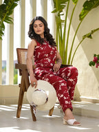 Yufta Red Cotton Floral Print Comes With A Belt Co-Ord Set | Grocsy