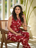 Yufta Red Cotton Floral Print Comes With A Belt Co-Ord Set | Grocsy