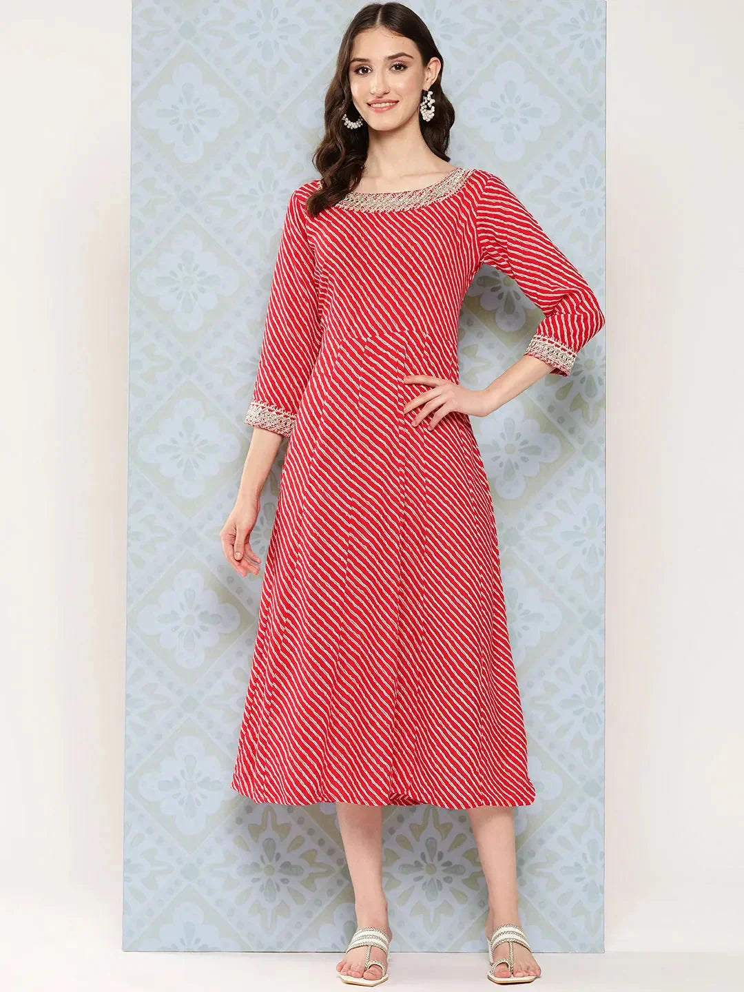 Yufta Red Ethnic A-Line Maxi Dress | Grocsy