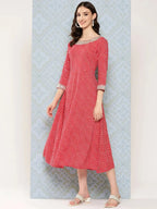 Yufta Red Ethnic A-Line Maxi Dress | Grocsy