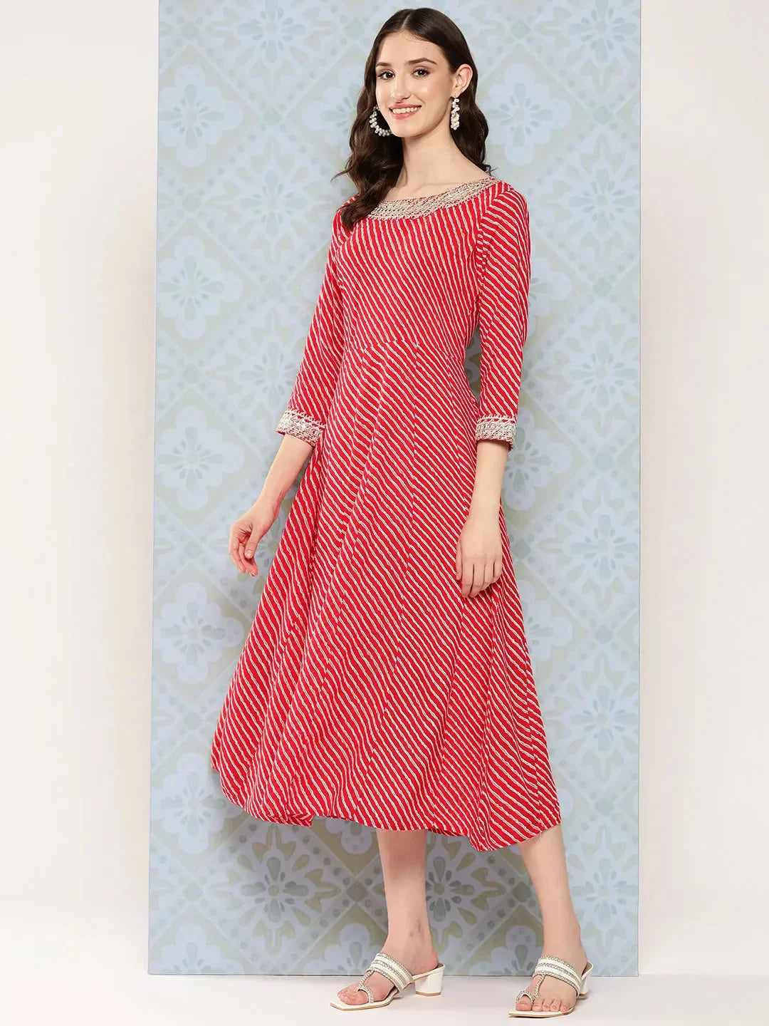 Yufta Red Ethnic A-Line Maxi Dress | Grocsy