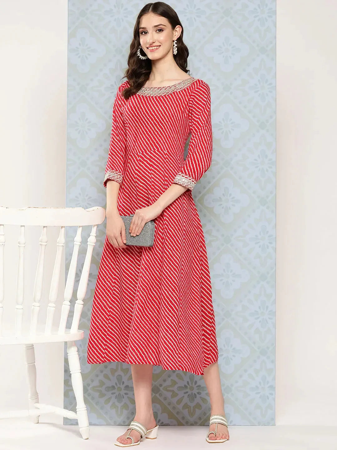 Yufta Red Ethnic A-Line Maxi Dress | Grocsy