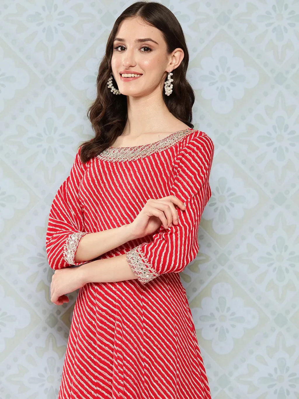 Yufta Red Ethnic A-Line Maxi Dress | Grocsy