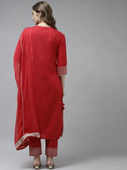 Yufta Red Ethnic Motifs Dupatta Set | Grocsy