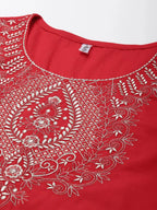 Yufta Red Ethnic Motifs Dupatta Set | Grocsy