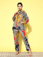 Yufta Red Paisley Printed Satin Co-Ords | Grocsy