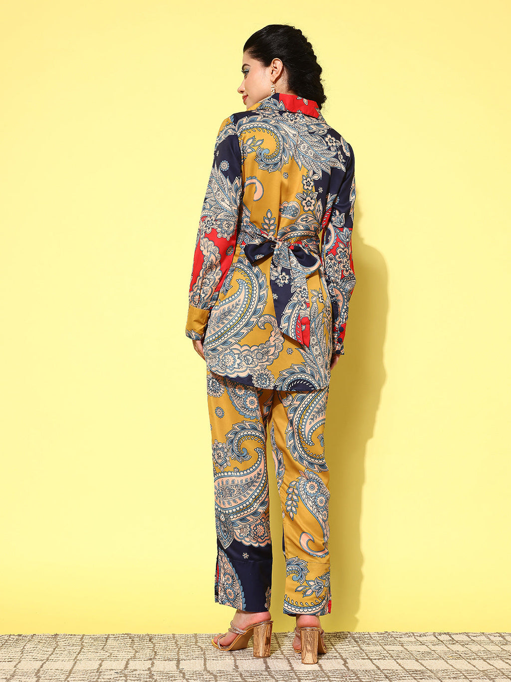 Yufta Red Paisley Printed Satin Co-Ords | Grocsy