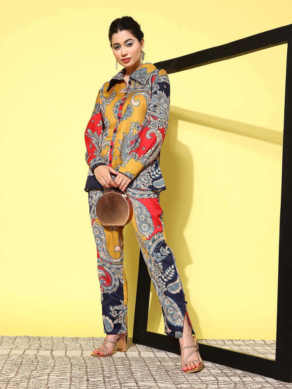 Yufta Red Paisley Printed Satin Co-Ords | Grocsy