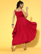 Yufta Red Solid Strap Dress with Belt | Grocsy