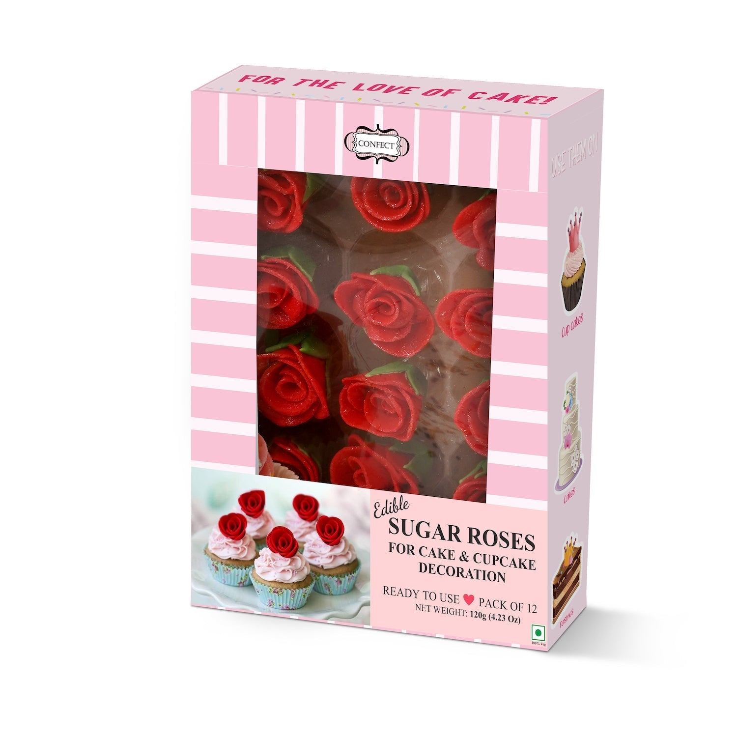 Confect Sugar Roses for Cake & Cupcake Decoration Red | Grocsy