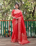 Lorenvalley Premium Bandhej Patola Silk Sarees with kanchi Borders and Contrast Zari Weaving borders Saree - Red | Grocsy
