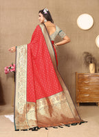 Lorenvalley Fashion Red Soft Silk weaving Design Rich Zari Weaving Saree | Grocsy