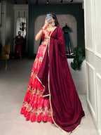 Lorenvalley Red Tussar Silk Printed Lehenga Choli | Grocsy