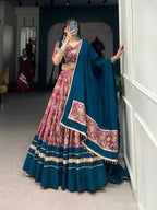 Lorenvalley Red Dola Silk and Rayon with Printed With Foil Work And Lace Touch Up Lehenga Choli | Grocsy