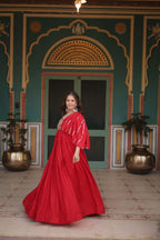 Lorenvalley Red Rayon Fabric with Designer Lace Gown | Grocsy