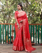 Lorenvalley Premium Bandhej Patola Silk Sarees with kanchi Borders and Contrast Zari Weaving borders Saree - Red | Grocsy
