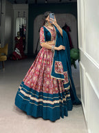 Lorenvalley Red Dola Silk and Rayon with Printed With Foil Work And Lace Touch Up Lehenga Choli | Grocsy