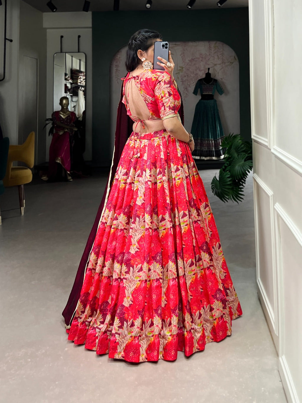 Lorenvalley Red Tussar Silk Printed Lehenga Choli | Grocsy