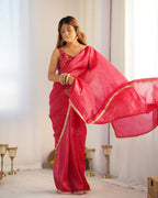 Lorenvalley Ready to wear Crush Tissue Silk Fabric Fancy Boarder Premium Lace Work Predrapped Saree - Red | Grocsy