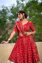 Lorenvalley Red Pure Rayon with Foil Printed With Gota Patti And Paper Mirror Work Lehenga Choli | Grocsy