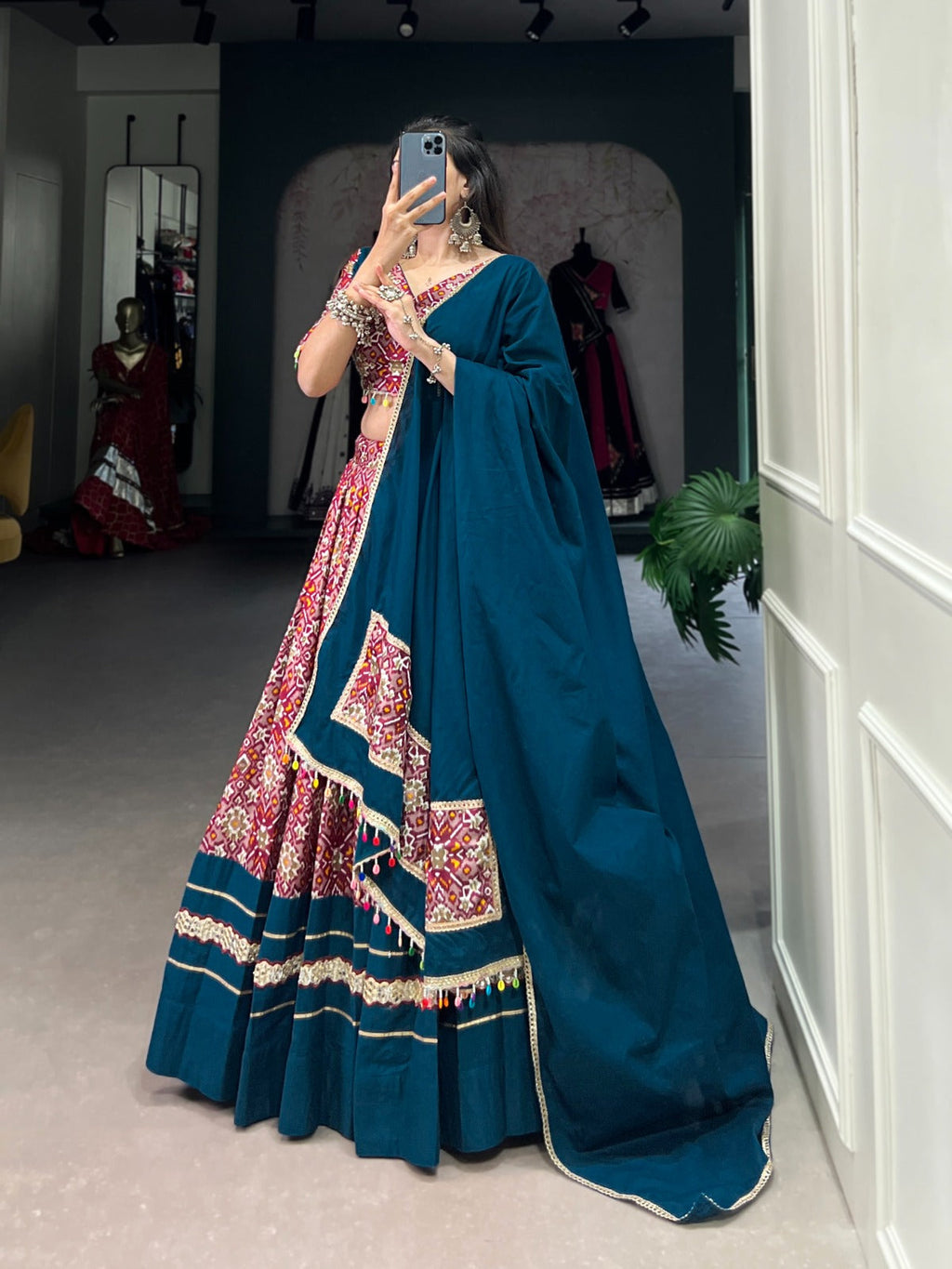 Lorenvalley Red Dola Silk and Rayon with Printed With Foil Work And Lace Touch Up Lehenga Choli | Grocsy
