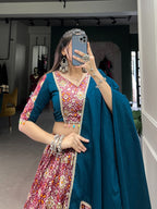 Lorenvalley Red Dola Silk and Rayon with Printed With Foil Work And Lace Touch Up Lehenga Choli | Grocsy