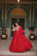 Lorenvalley Red Rayon Fabric with Designer Lace Gown | Grocsy
